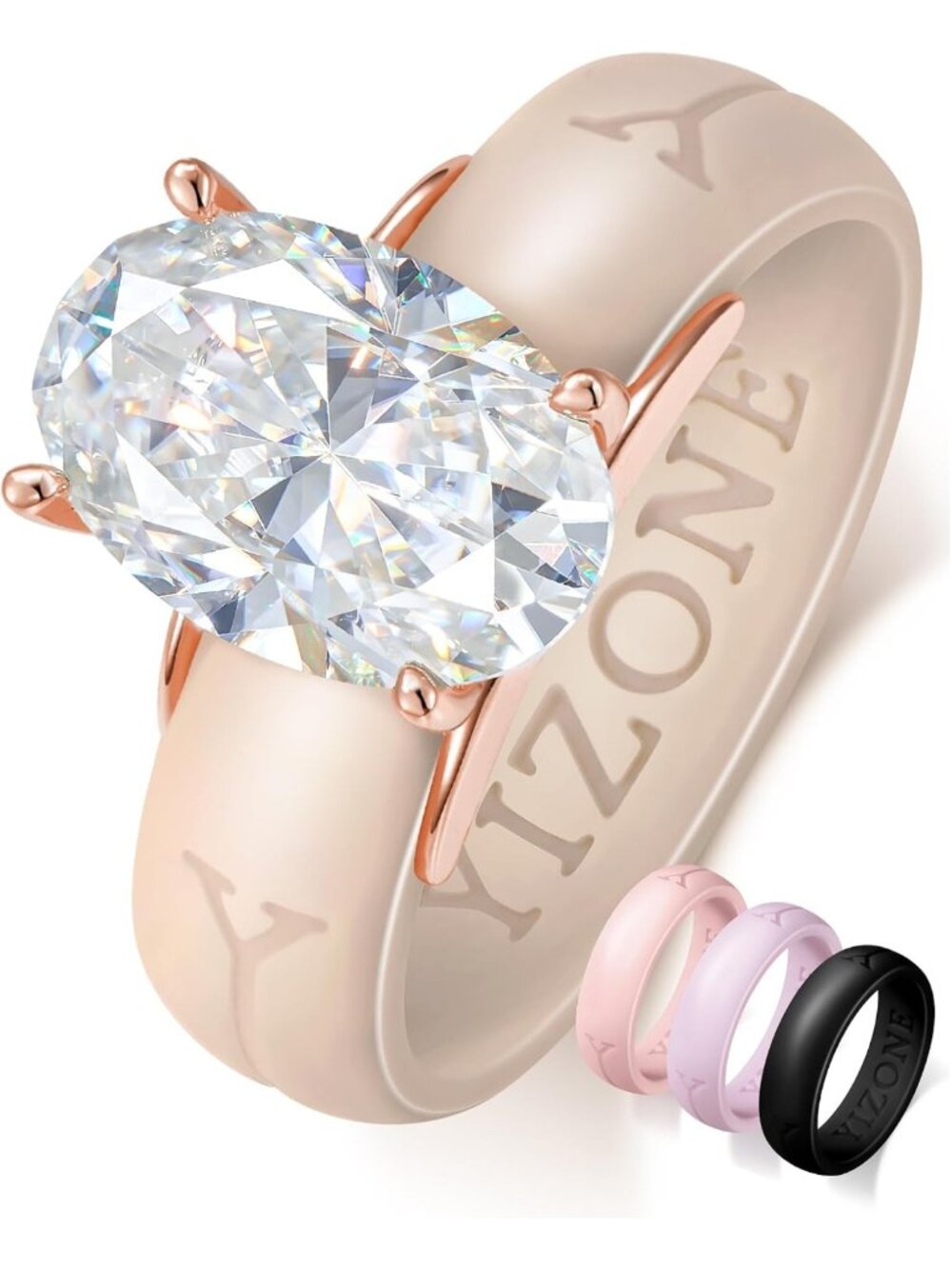 Interchangeable Silicone Rings Set with Cubic Zirconia – 4 Colors, Comfortable